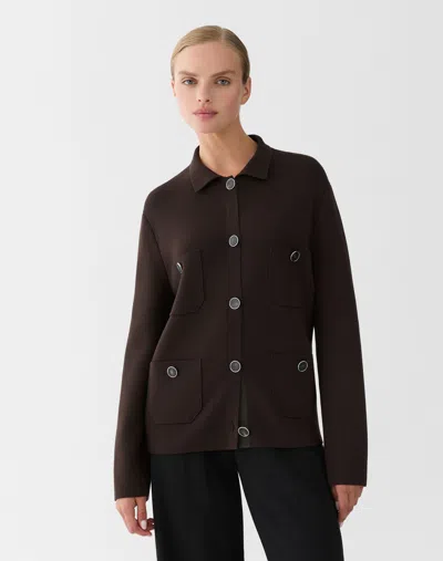 Lafayette 148 Crepe Knit Button Front Shirt Jacket In Brown