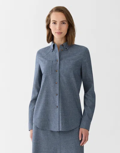 Lafayette 148 Denim Effect Wool Cashmere Western Blouse In Blue