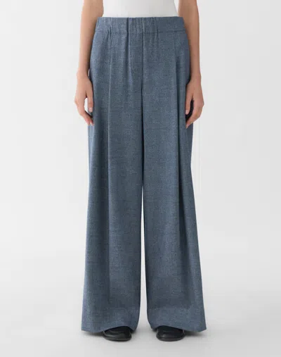 Lafayette 148 Denim Effect Wool Cashmere Wide Leg Pants In Blue