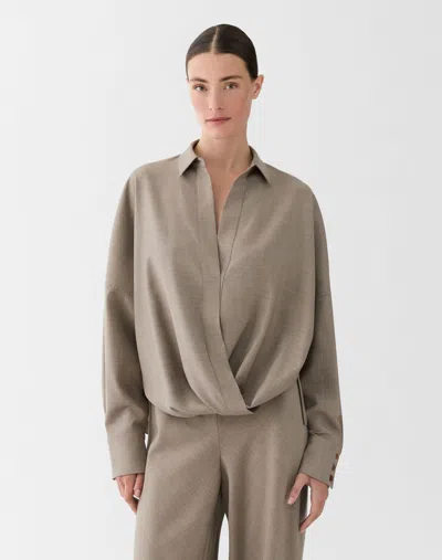 Lafayette 148 Fluid Wool Oversized Popover Wrap Shirt In Brown