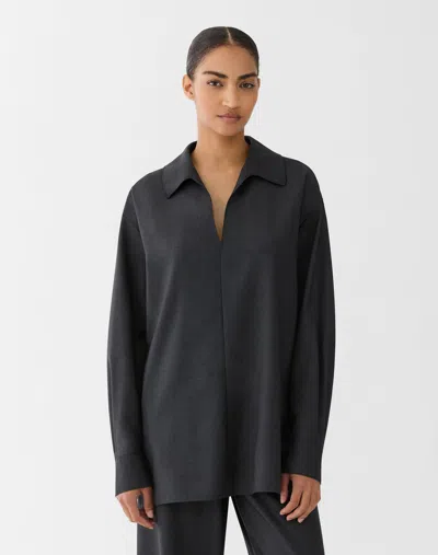 Lafayette 148 Fluid Wool Relaxed Popover Blouse In Gray