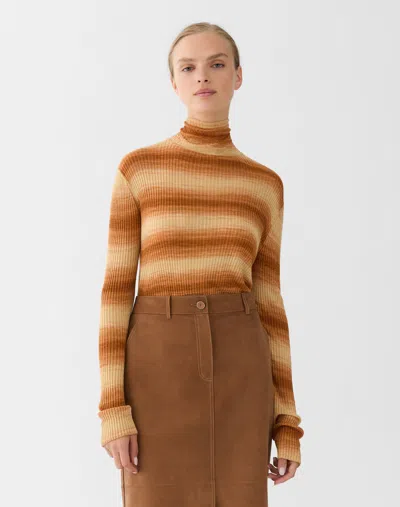 Lafayette 148 Horizon Stripe Viscose Ribbed Sweater In Brown