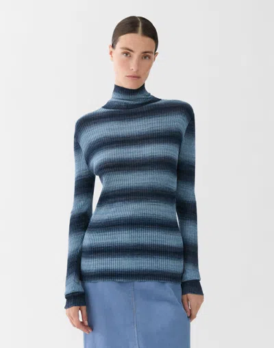 Lafayette 148 Horizon Stripe Viscose Ribbed Sweater In Blue