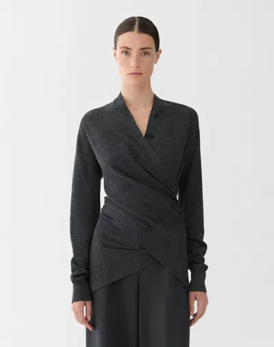 Lafayette 148 Merino Wool Double Knit Convertible Cardigan In Gray