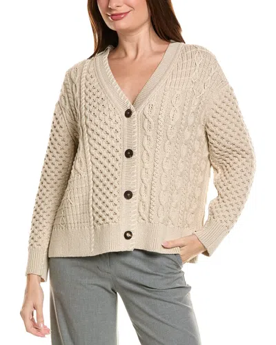 Lafayette 148 Mixed Stitch Button Front Wool-blend Cardigan In Brown