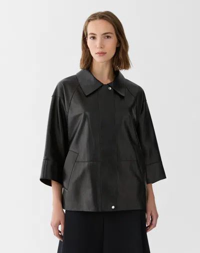 Lafayette 148 Nappa Leather Tab Collar Jacket In Black