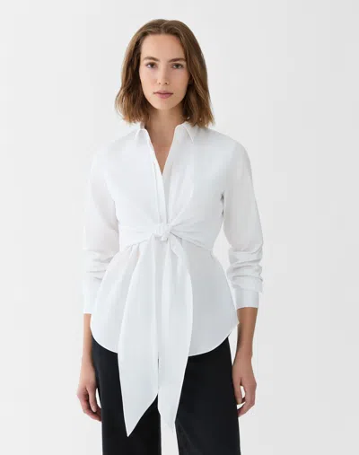 Lafayette 148 Organic Cotton Poplin Long Sleeve Wrap Shirt In White