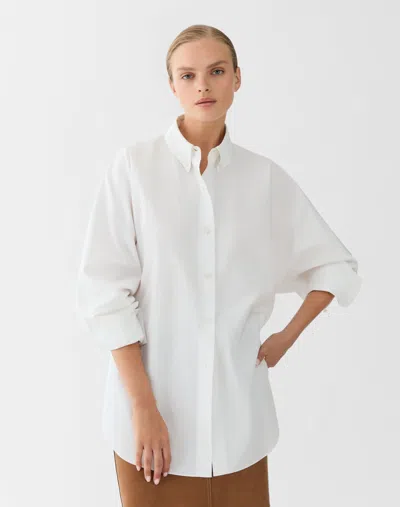 Lafayette 148 Organic Cotton Poplin Oversized Dolman Shirt In White