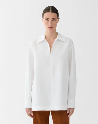 Lafayette 148 Organic Cotton Poplin Whipstitch Popover Blouse In White