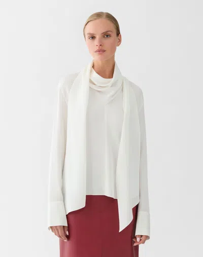 Lafayette 148 Organic Silk Stretch Georgette Scarf Blouse In White
