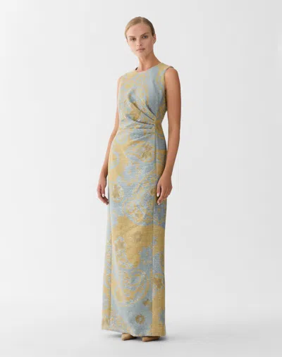 Lafayette 148 Paisley Jacquard Pleated Sleeveless Gown In Multi