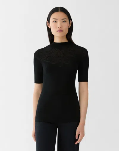 Lafayette 148 Paisley Merino Wool Ribbed Illusion Sweater In Black