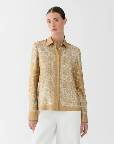 Lafayette 148 Petite Bandana Print Silk Twill Blouse In Neutral
