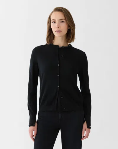 Lafayette 148 Petite Cashmere Hand Beaded Cardigan In Black