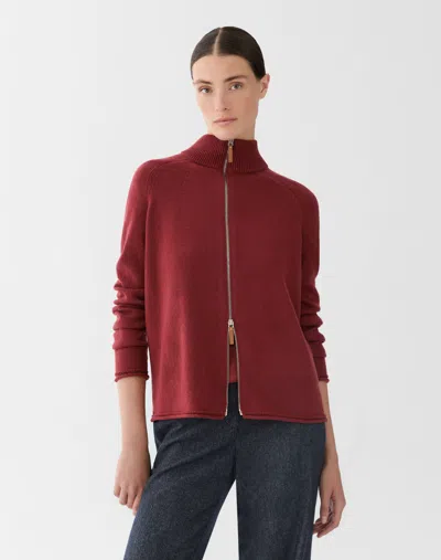 Lafayette 148 Petite Cashmere Zip Front Cardigan In Red