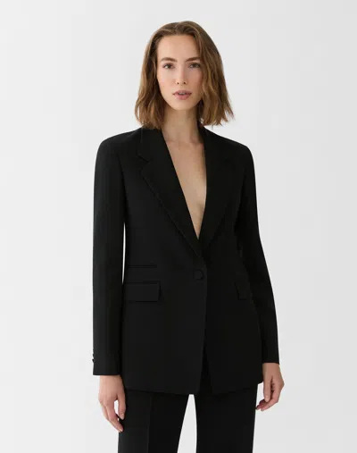 Lafayette 148 Petite Crepe Notched Lapel Blazer In Black
