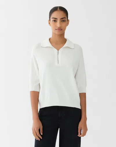 Lafayette 148 Petite Matte Crepe Half Zip Sweater In White