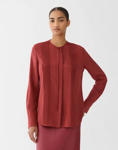 Lafayette 148 Petite Organic Silk Georgette Pintuck Blouse In Red