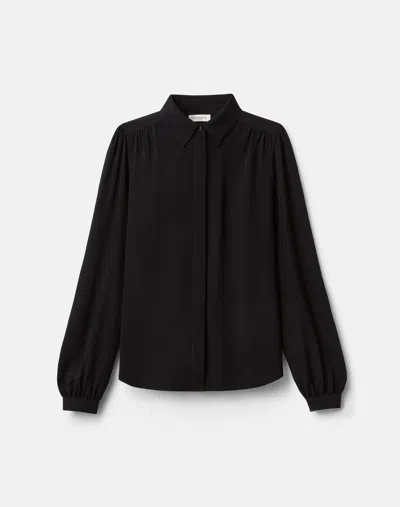 Lafayette 148 Petite Organic Silk Georgette Shirred Blouse In Black