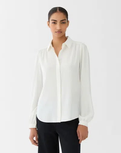 Lafayette 148 Petite Organic Silk Georgette Shirred Blouse In White