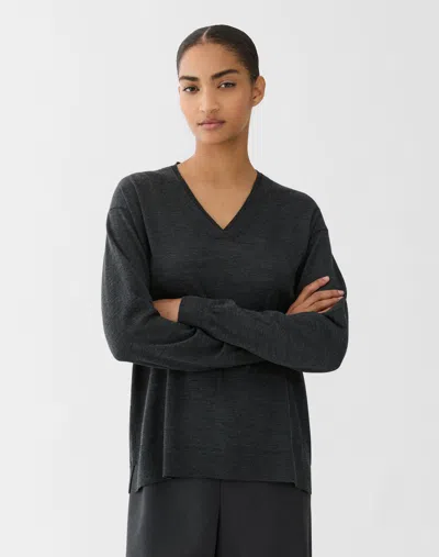 Lafayette 148 Petite Washable Merino Wool V Neck Sweater In Black