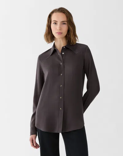 Lafayette 148 Silk Charmeuse Western Yoke Blouse In Black