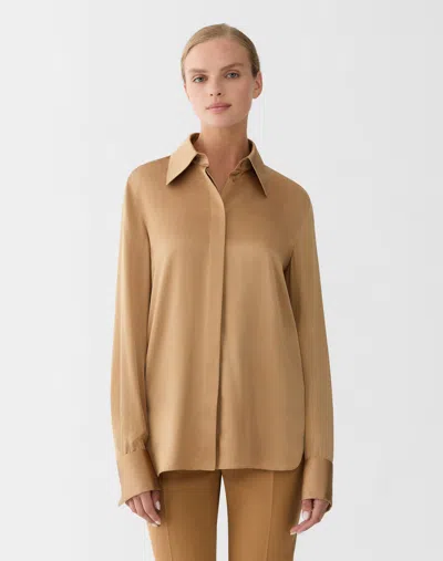Lafayette 148 Silk Long Sleeve French Cuff Blouse In Neutral