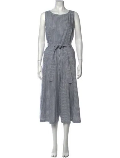 Pre-owned Lafayette 148 Striped Crew Neck Jumpsuit In Blue