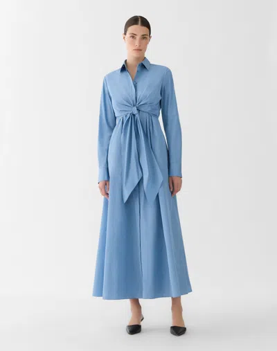 Lafayette 148 Taffeta Long Sleeve Wrap Shirt Dress In Blue