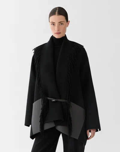 Lafayette 148 Wool Cashmere Double Face Fringe Jacket In Black