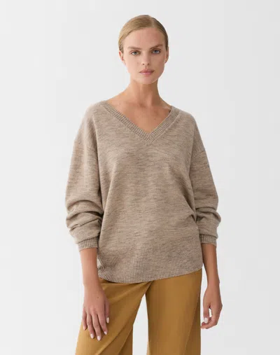 Lafayette 148 Wool Cashmere Mouline V-neck Sweater In Gray