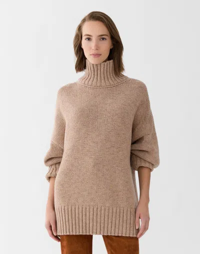 Lafayette 148 Wool Cashmere Oversized Stand Collar Sweater In Brown