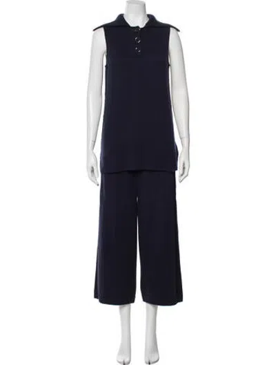 Pre-owned Lafayette 148 Wool Eyelet Trim Pant Set In Blue