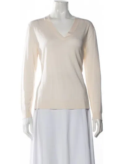 Pre-owned Lafayette 148 Wool V-neck Sweater In Neutrals
