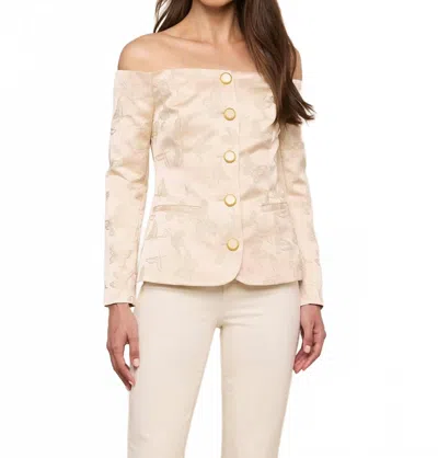 L'agence Alice Off Shoulder Blazer In Pale Pink Butterfly In White