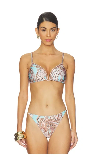 L'agence Alisha Over The Shoulder Bikini Top In Ice Blue Multi