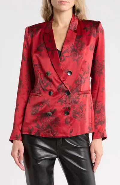 L'agence Colin Floral Double Breasted Silk Blazer In Red