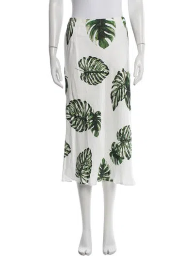 Pre-owned L'agence Floral Print Midi Length Skirt In White