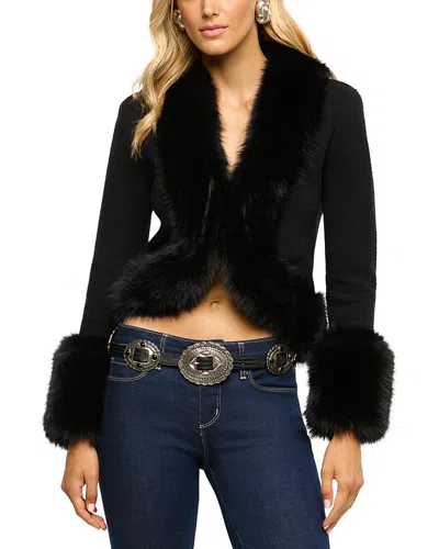 L'agence Irma Faux Fur Collar Cropped Cardigan In Black