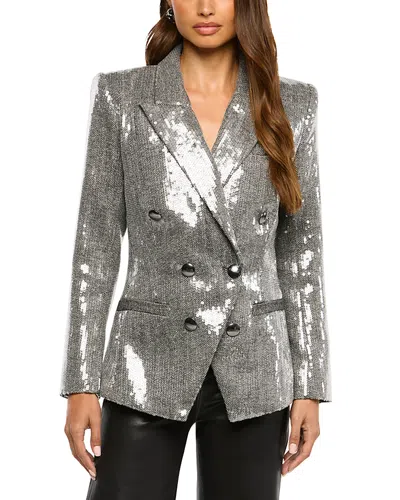L'agence Kyomi Sequin Double Breasted Blazer In Silver