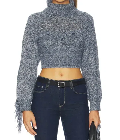 L'agence Maddison Fringe Turtleneck Sweater In Blue In Gray