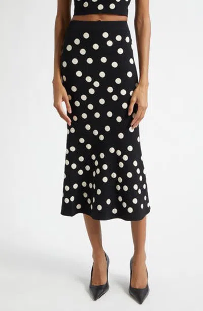 L'agence Mae Polka Dot Bias Cut Skirt In Black/ Ecru Polka Dot