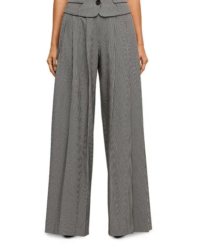 L'agence Nova Houndstooth Pleated Wide Leg Pants In Gray