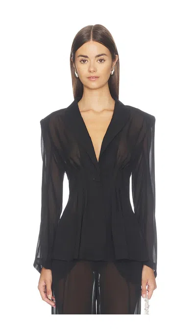 L'agence Rouvier Sheer Pleated Blazer In Black
