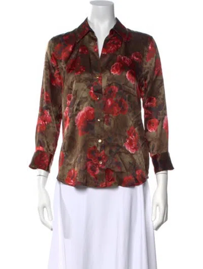 Pre-owned L'agence Silk Floral Print Blouse In Brown