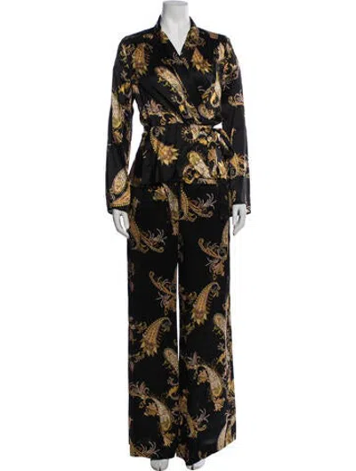 Pre-owned L'agence Silk Paisley Print Pant Set In Black