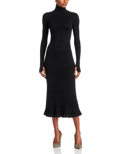 L'agence Solaire Turtleneck Long Sleeve Midi Dress In Black