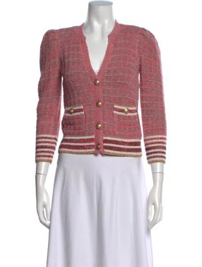 Pre-owned L'agence Striped V-neck Sweater In Pink