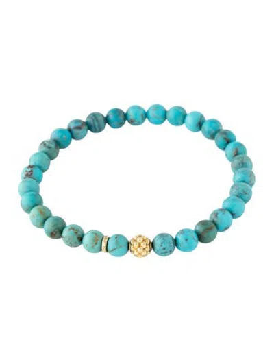 Pre-owned Lagos 18k Turquoise Bead Bracelet, 6.5" In Multicolor