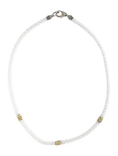Pre-owned Lagos Ceramic & Diamond Station Necklace, 16" In Multicolor